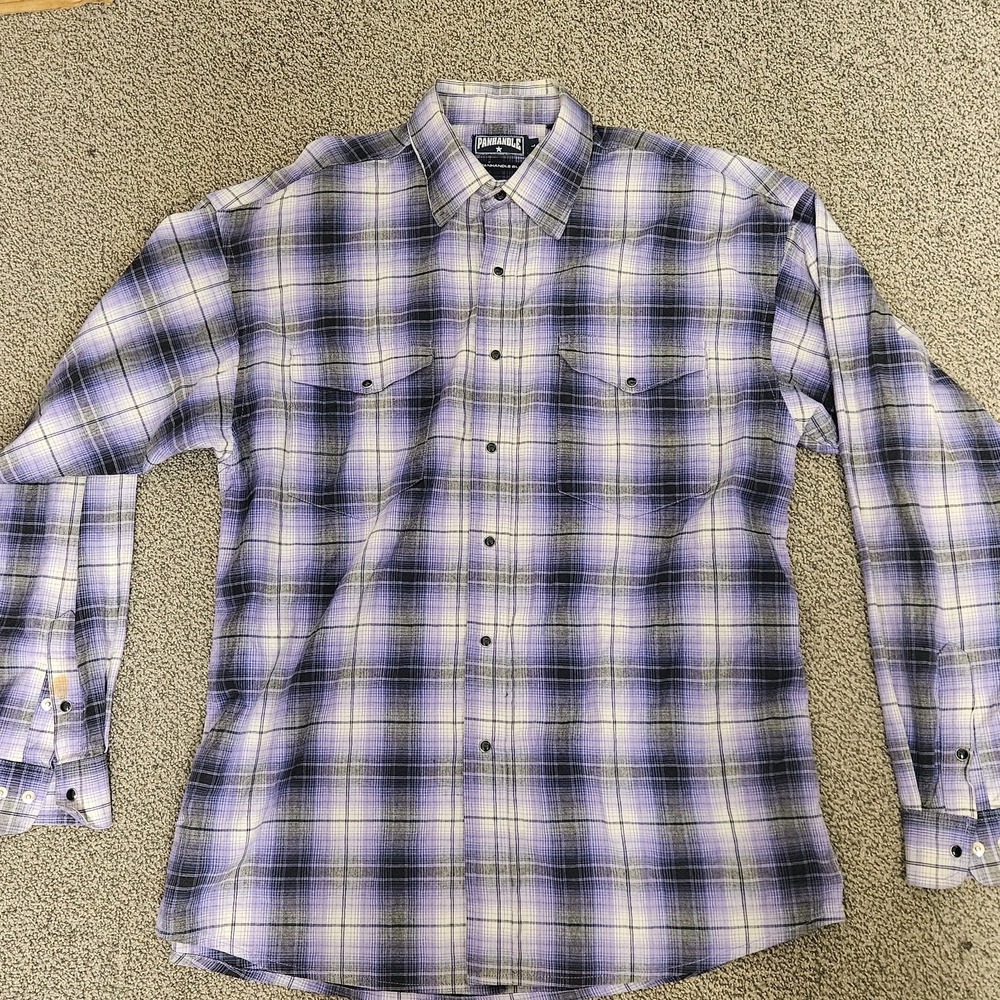 Panhandle Slim Shirt Mens Large Purple‎ Peal Snap Checkerboard Long Sleeve